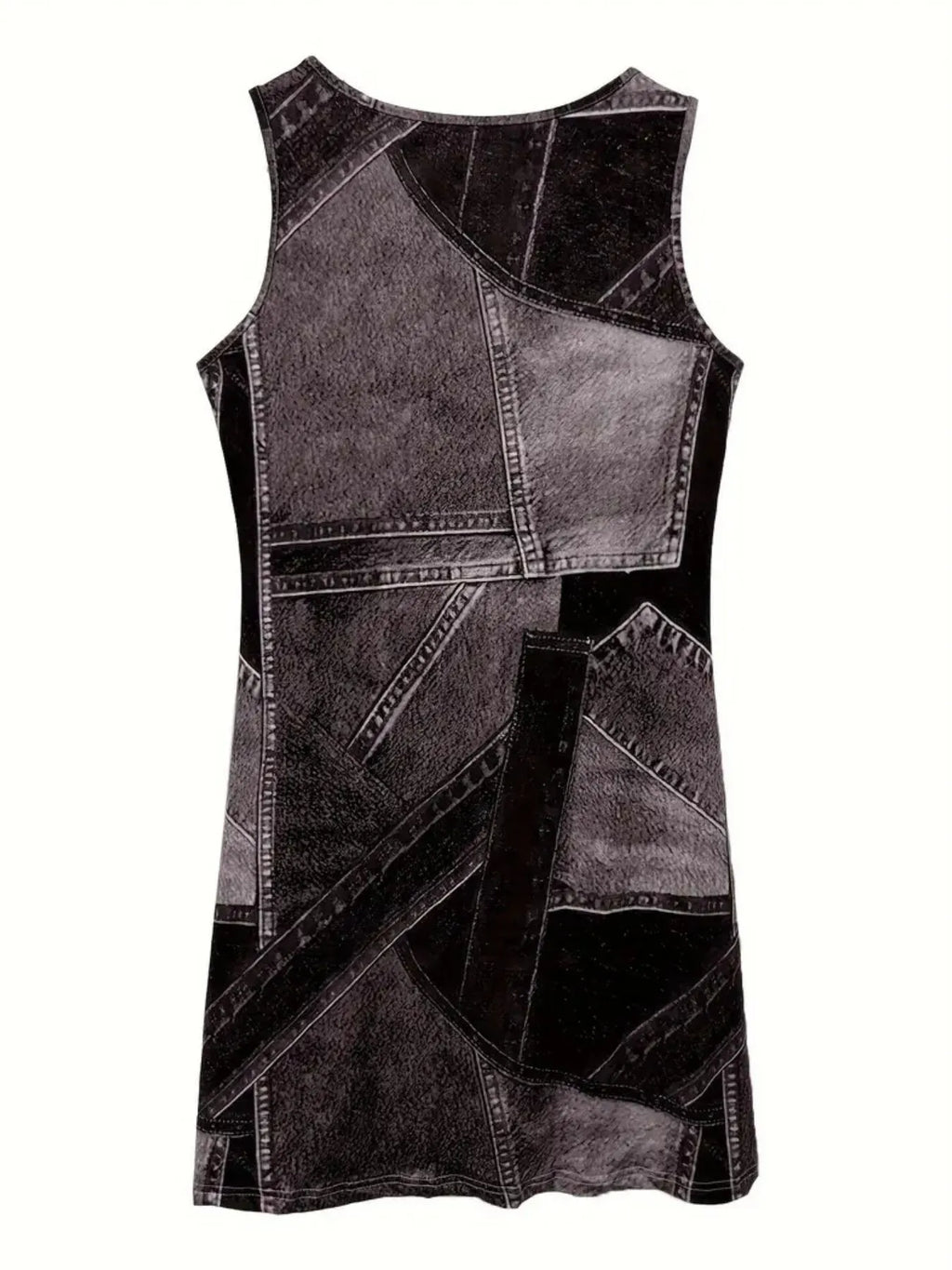 Patchwork Scoop Neck Denim Tank Dress