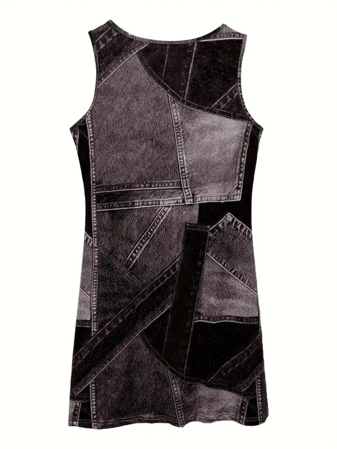 Patchwork Scoop Neck Denim Tank Dress