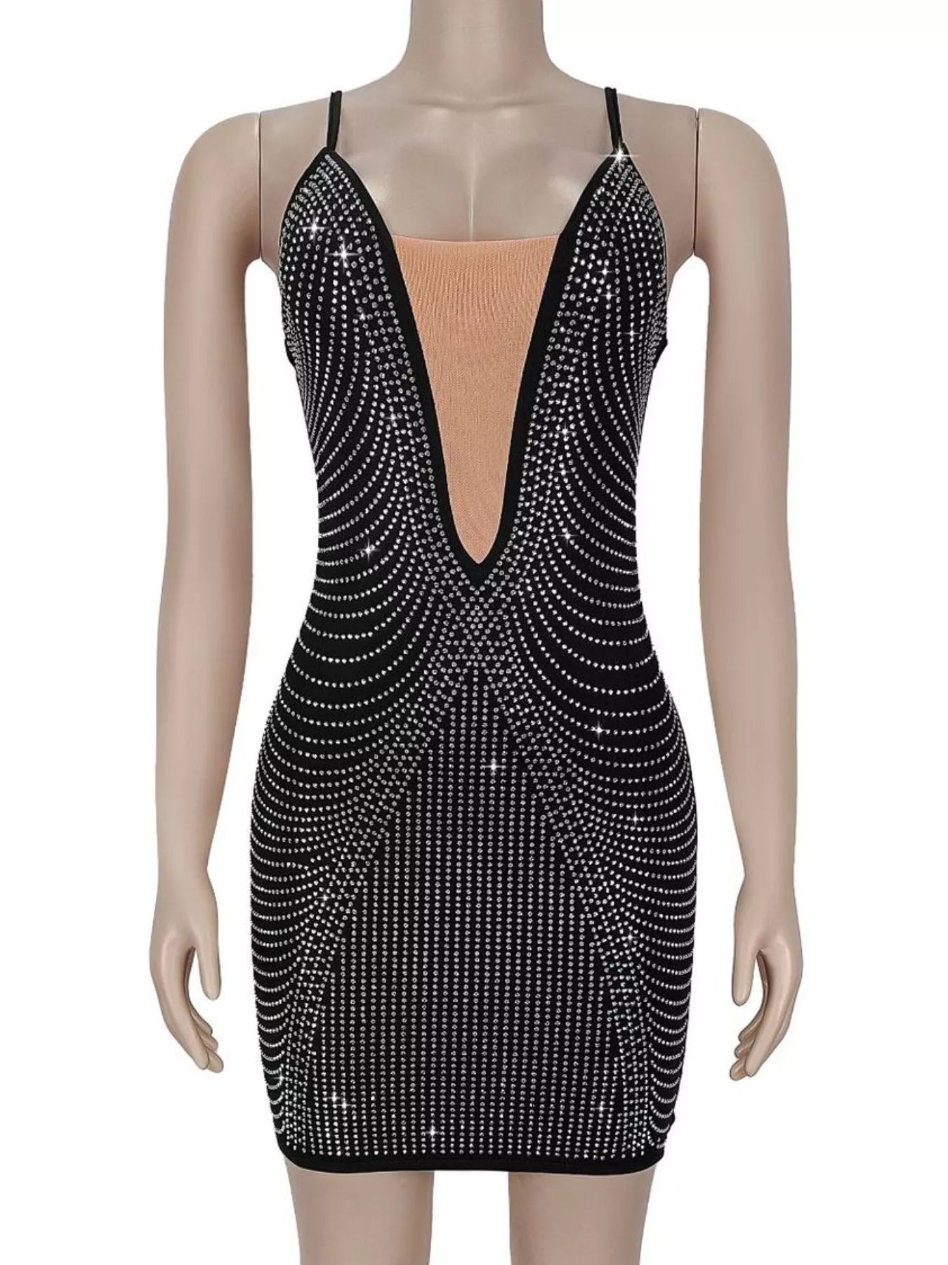 Rhinestone Spaghetti Strap Mini Dress