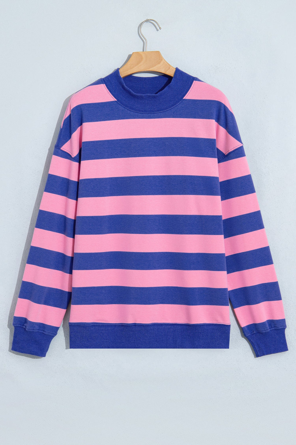 Rose Stripe Colorblock Mock Neck Relaxed Sweatshirt