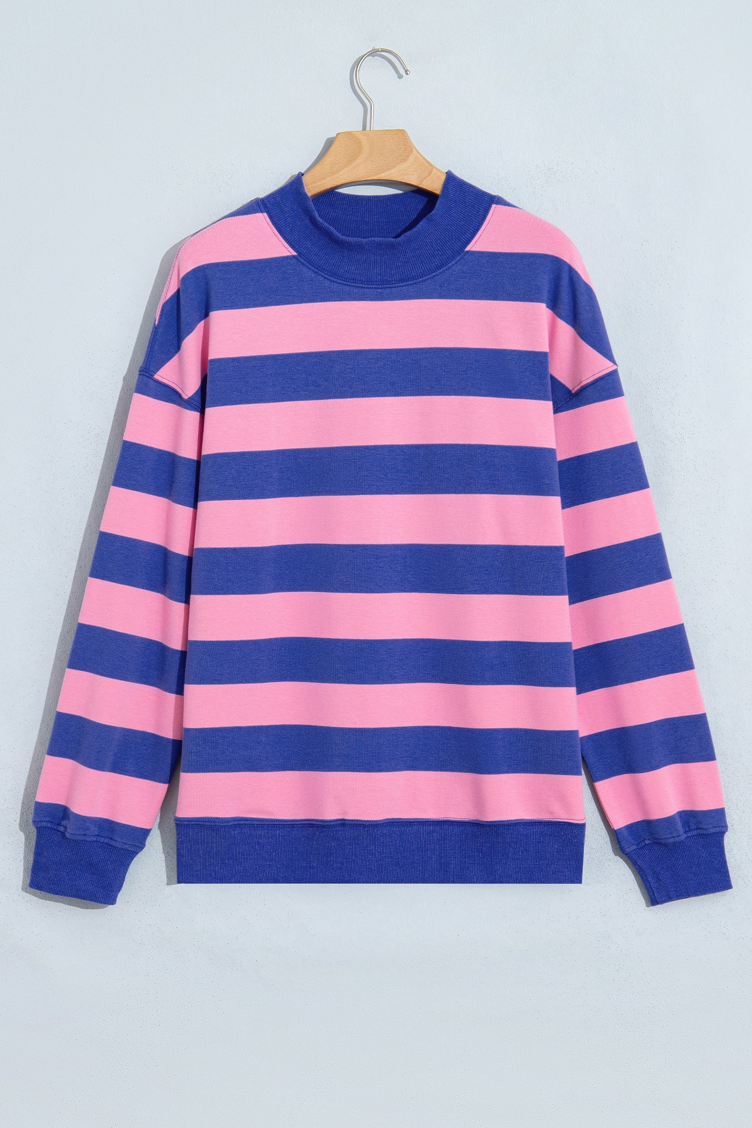 Rose Stripe Colorblock Mock Neck Relaxed Sweatshirt