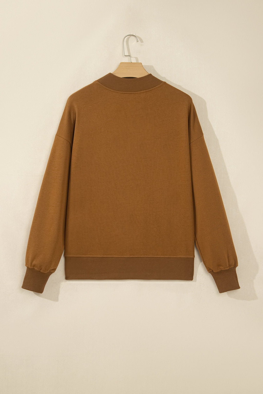 Chestnu COZY Embroidered Long Sleeve Stand Neck Shift Pullover Sweatshirt