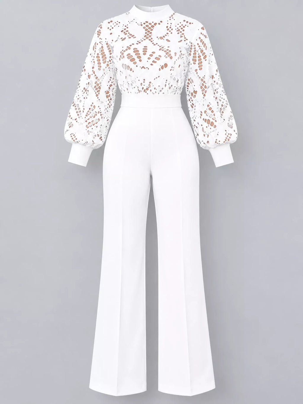 Full Size Lace Lantern Sleeve Flare Jumpsuit Plus Size