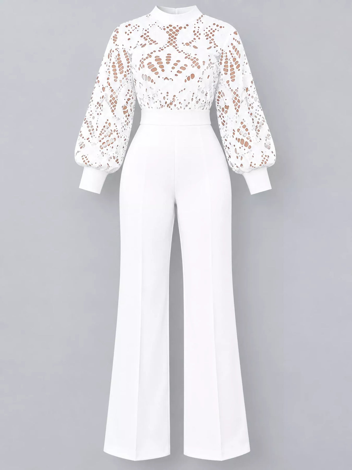 Full Size Lace Lantern Sleeve Flare Jumpsuit Plus Size