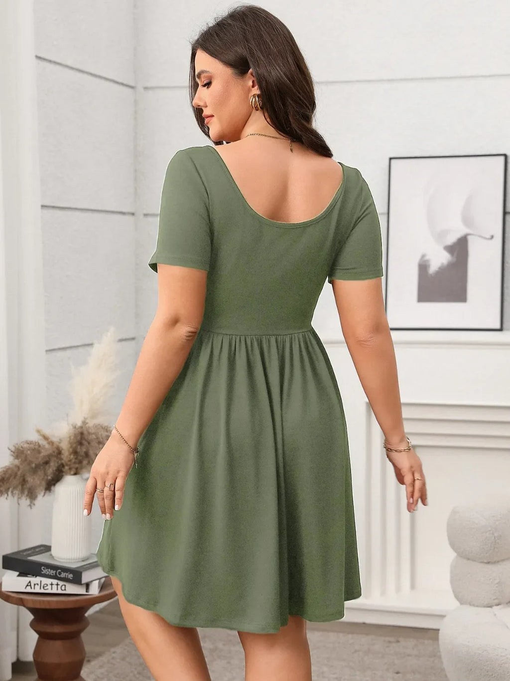 Square Neck Short Sleeve Mini Dress