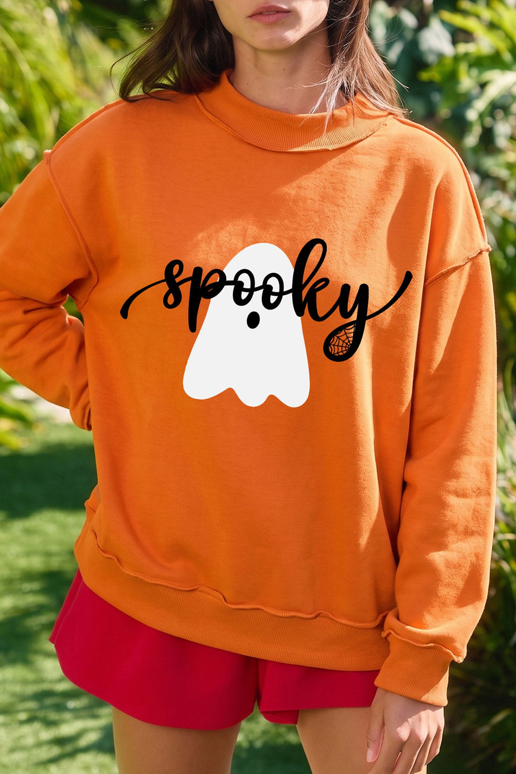Carrot Spooky Ghost/ BOO Reversible Print Mock Neck Casual Pullover Sweatshirt