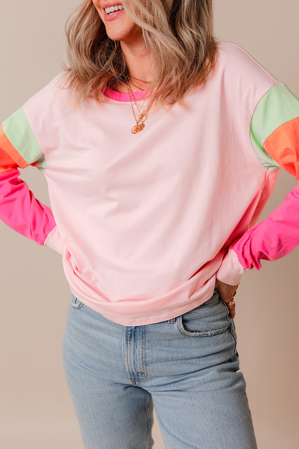 Colorblock Patchwork Long Sleeve Top