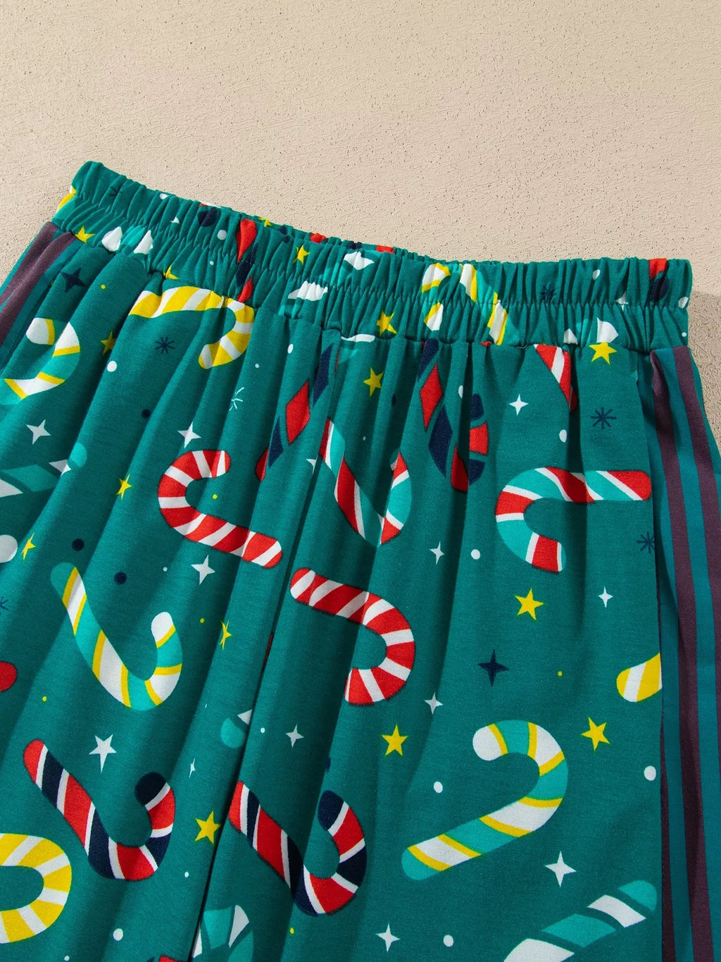 Abstract Candy Cane Print Long Sleeve Two Piece Lounge Set
