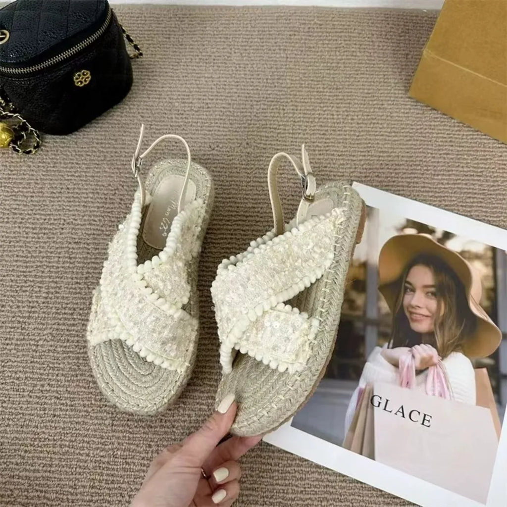 Sequin Open Toe Platform Sandals