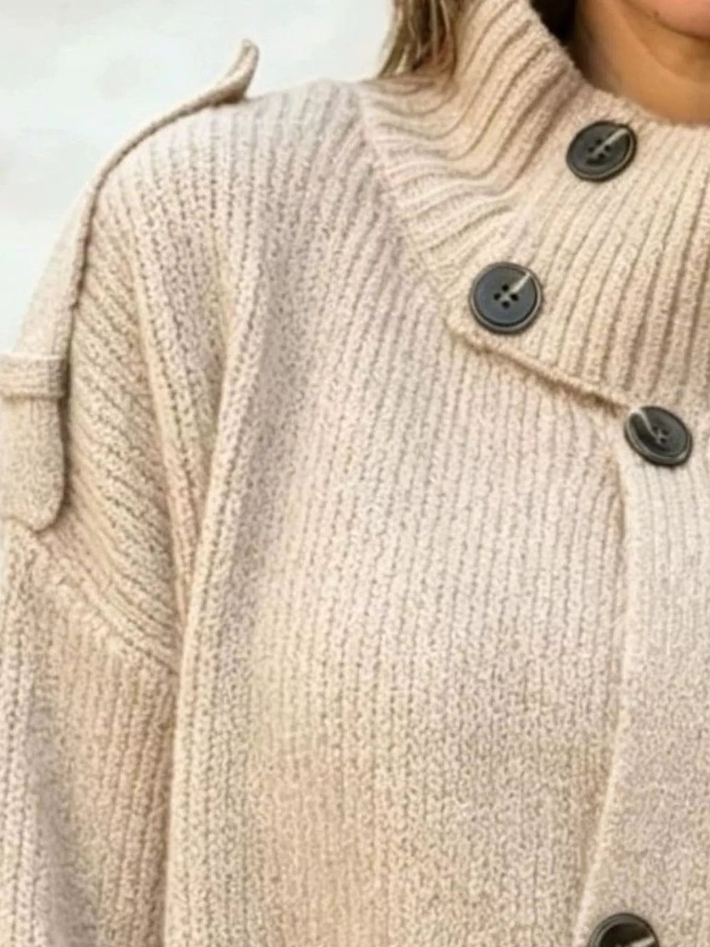 Full Size Button-Up Mock Neck Cardigan Plus Size