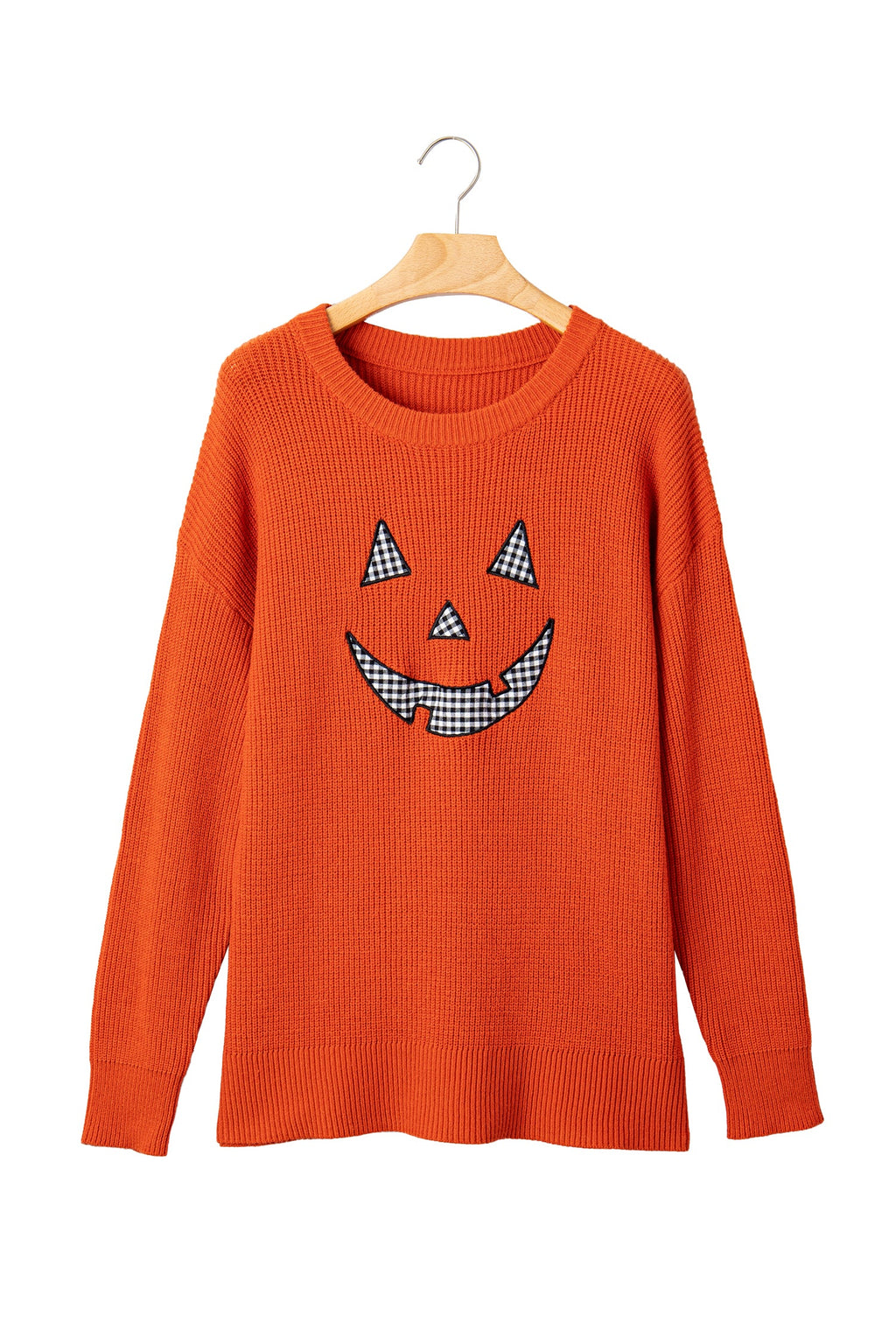 Orange Drop Shoulder Long Sleeve Round Neck Halloween Sweater