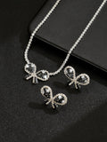 Women Black Butterfly Cubic Zirconia 2 Pcs Jewelry Set,Necklace And Earrings,Fashion Luxurious Costume Accessories For Party Occasion