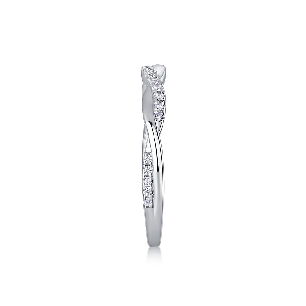 S925 Silver 1.9g Platinum Plated Moissanite Ring, Twisted Pave Band, D VVS1 GRA US 5-9