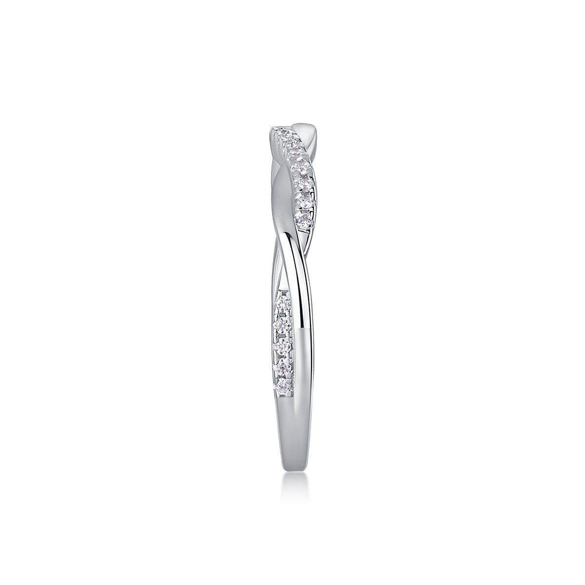 S925 Silver 1.9g Platinum Plated Moissanite Ring, Twisted Pave Band, D VVS1 GRA US 5-9