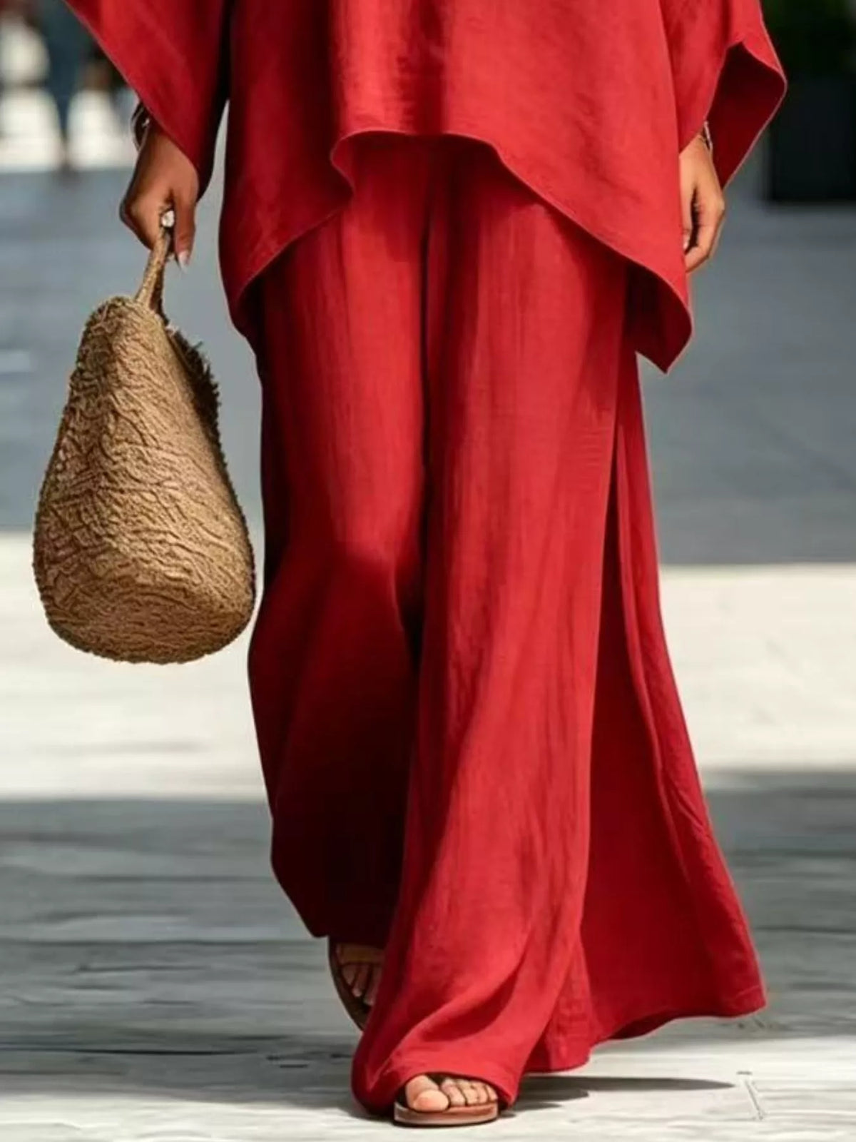 Full Size Batwing Sleeve Top and Wide-Leg Pants Set Plus Size