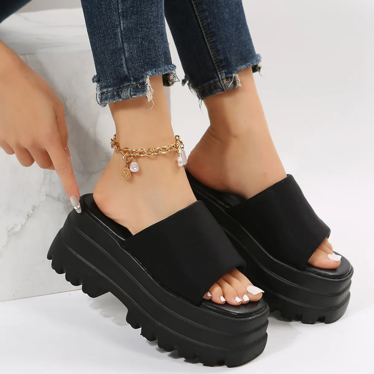 Open Toe Platform Slide Sandals