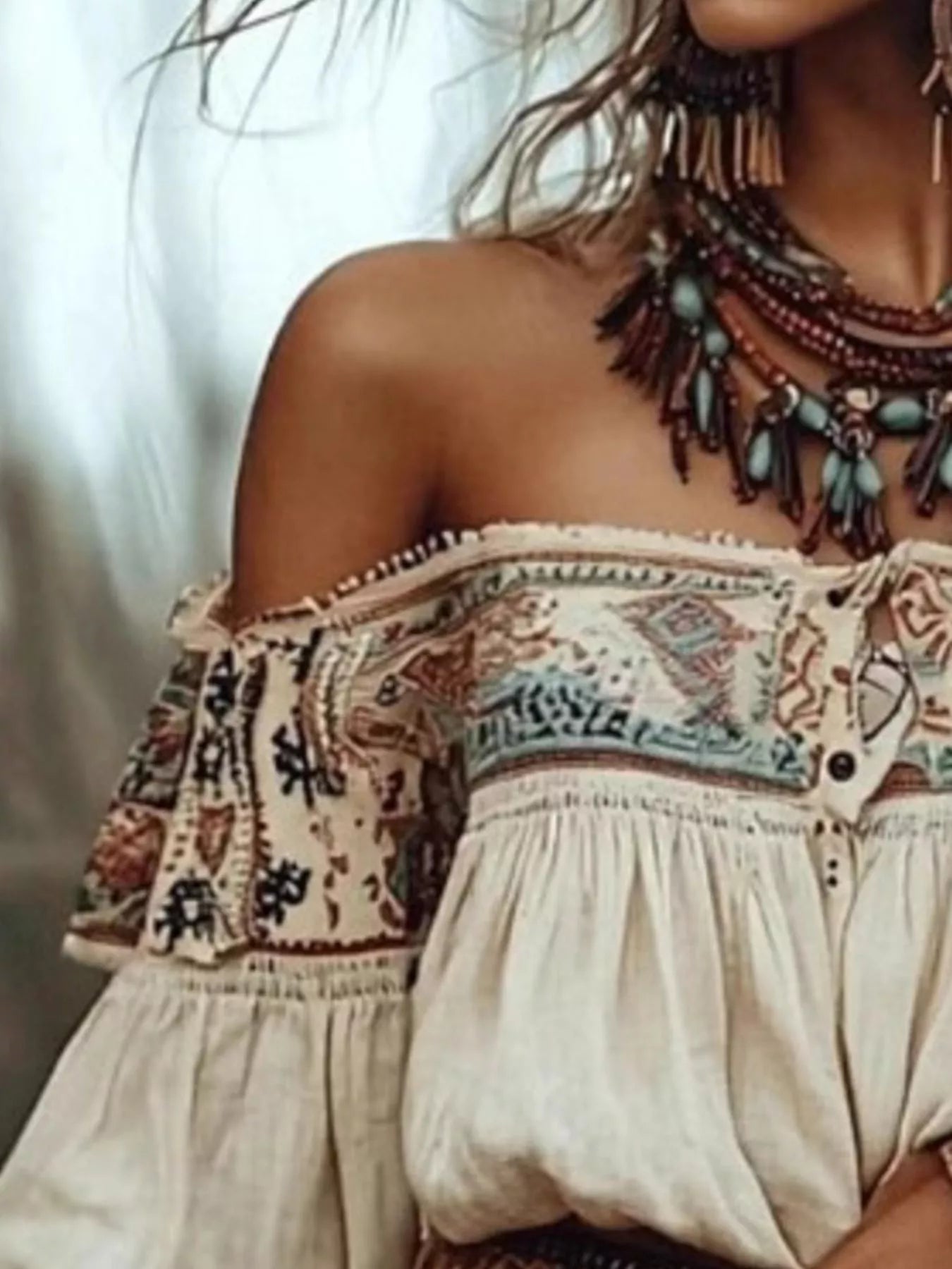 Off-Shoulder Long Sleeve Blouse