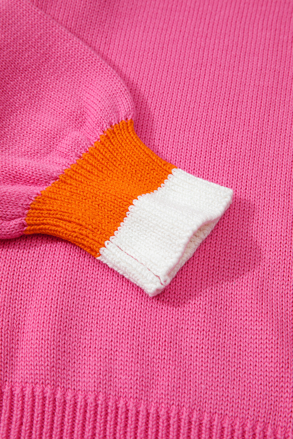 Pearl Contrast Trim Crewneck Drop Shoulder Sweater