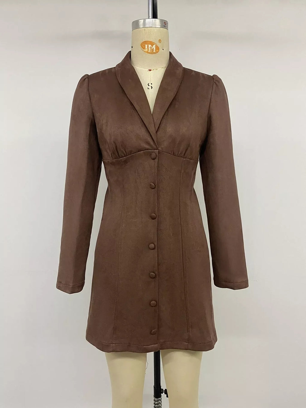 Button-Front Long Sleeve Blazer Dress