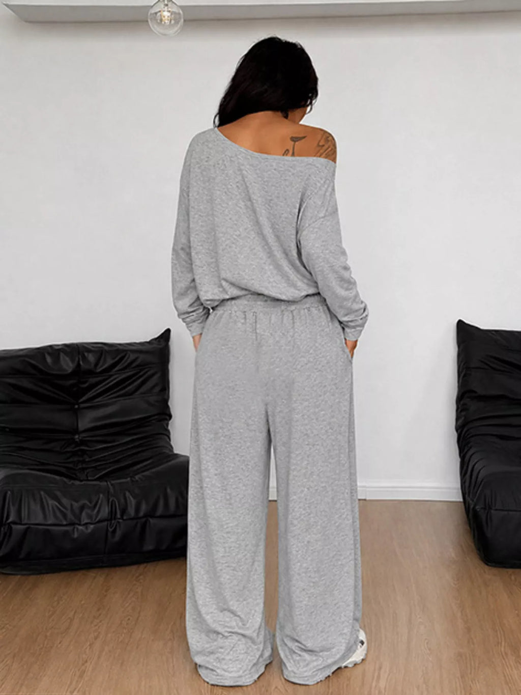 Full Size Comfortable Loose Fit One-Shoulder T-Shirt and Pants Set Plus Size