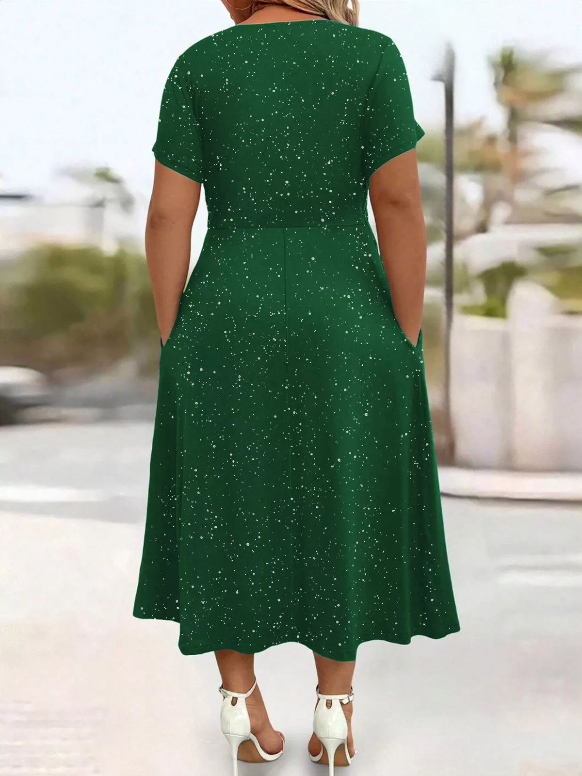 Full Size Glitter Flutter Sleeve Midi Dress Plus Size