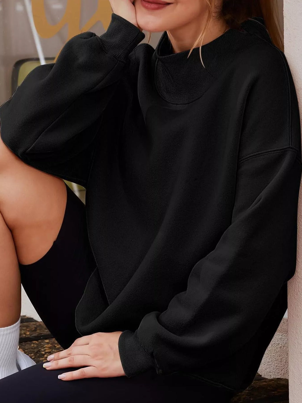 Oversized Mock Neck Long Sleeve Sweatshirt
