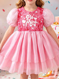 Children's Sequin Puff Sleeve Dress