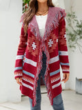 Fringe Geometric Hooded Cardigan