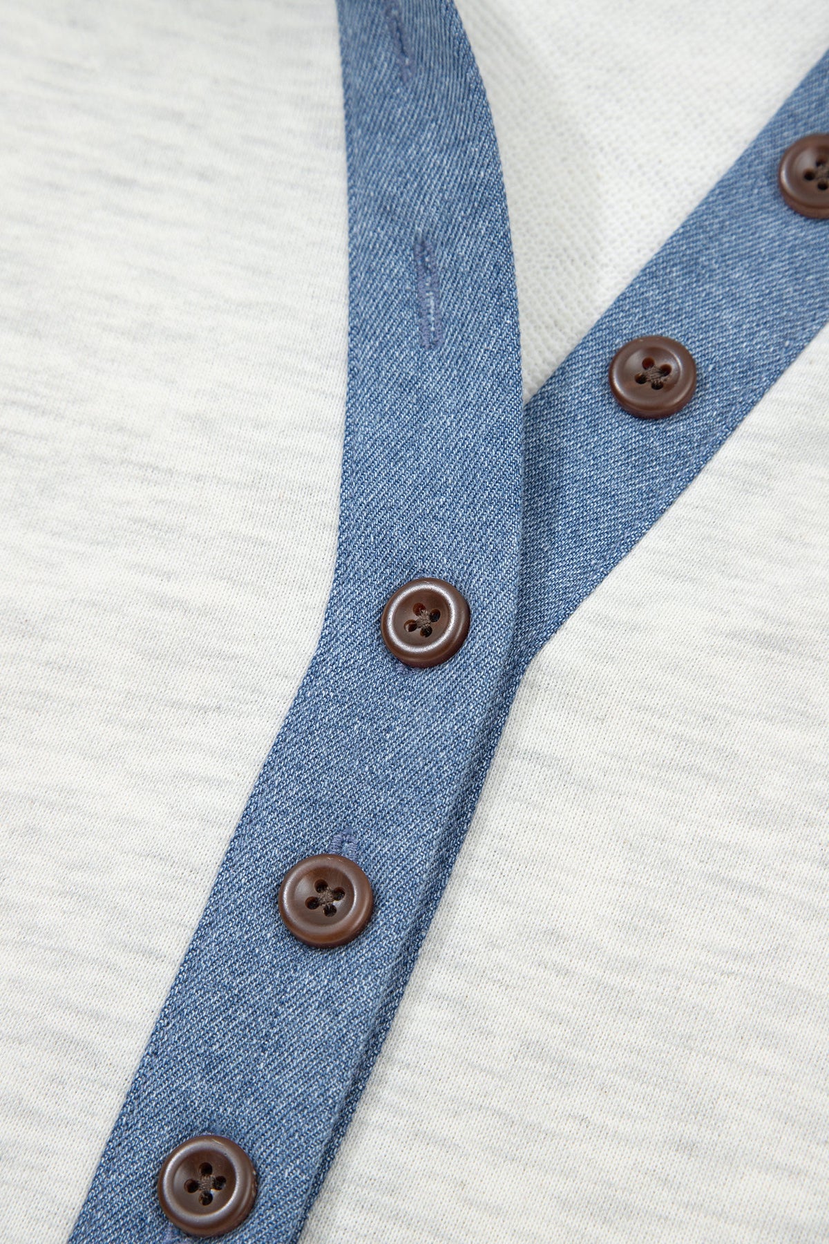 Denim Patchwork Polo Collar Long Sleeve Top