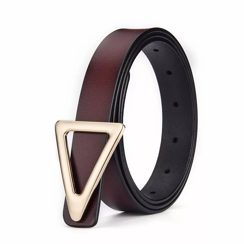 Triangle Buckle Leather Skinny Belt