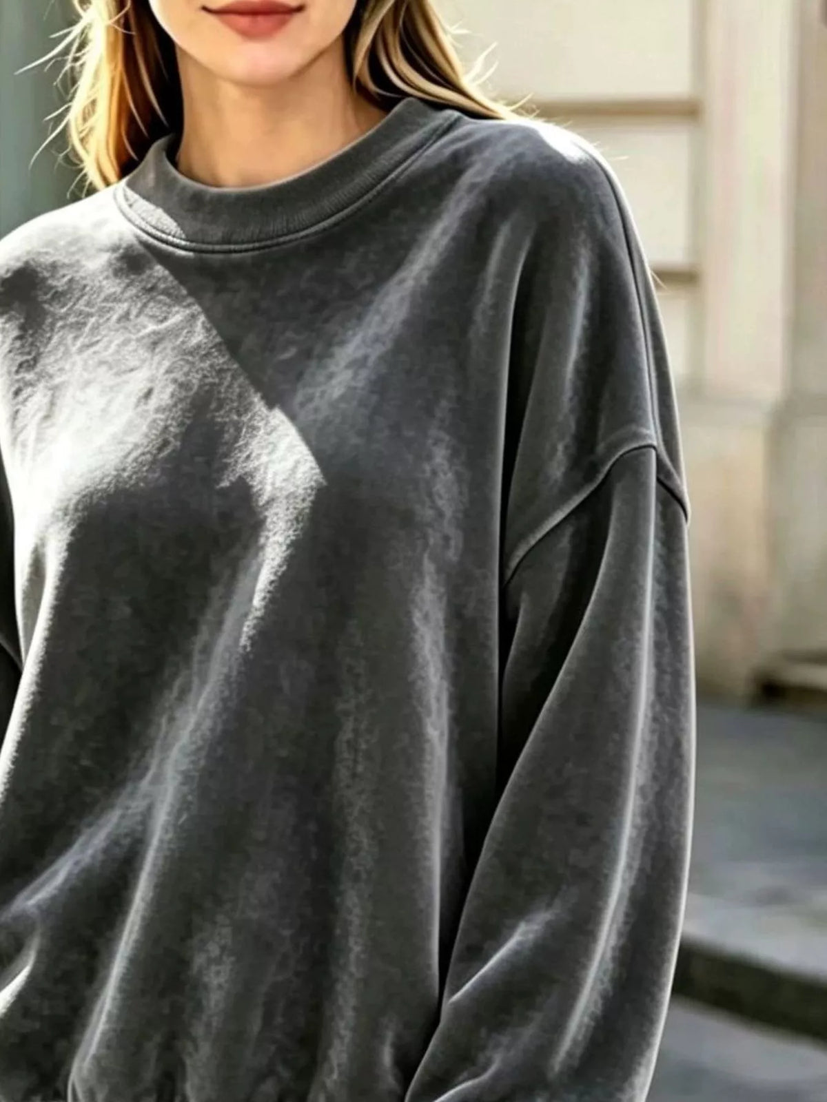 Full Size Crew Neck Dropped Shoulder Sweatshirt Plus Size