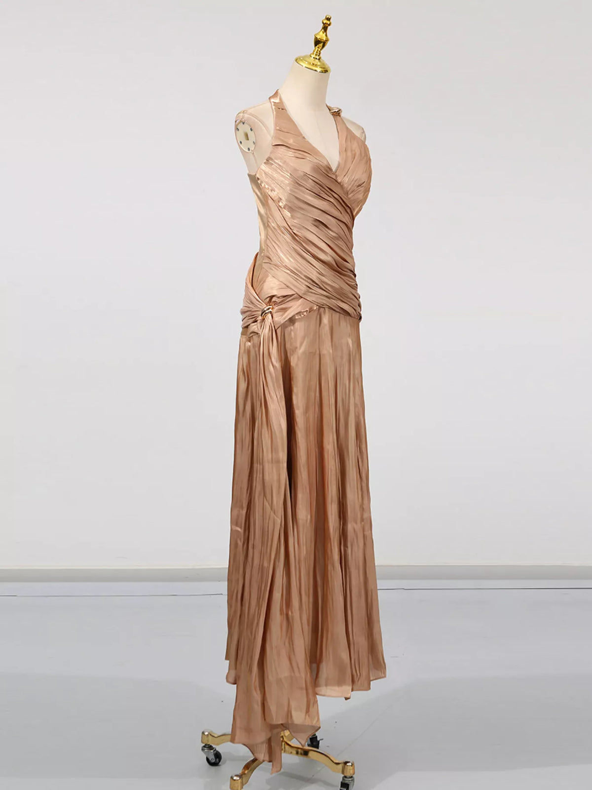 Halter Neck Ruched Maxi Dress