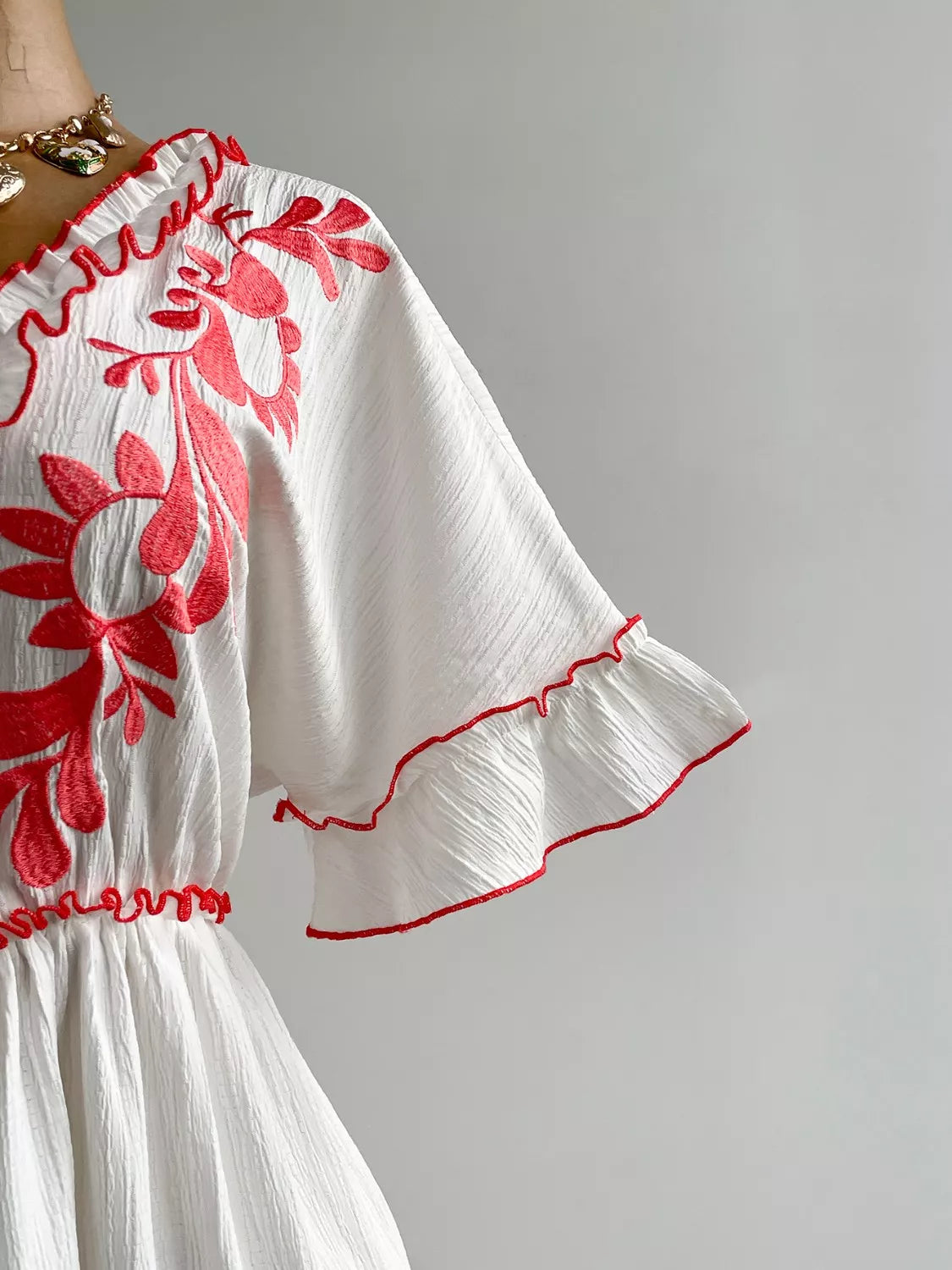 Front Tie Maxi Dress with Floral Embroidered