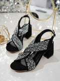 Rhinestone Block Heel Sandals