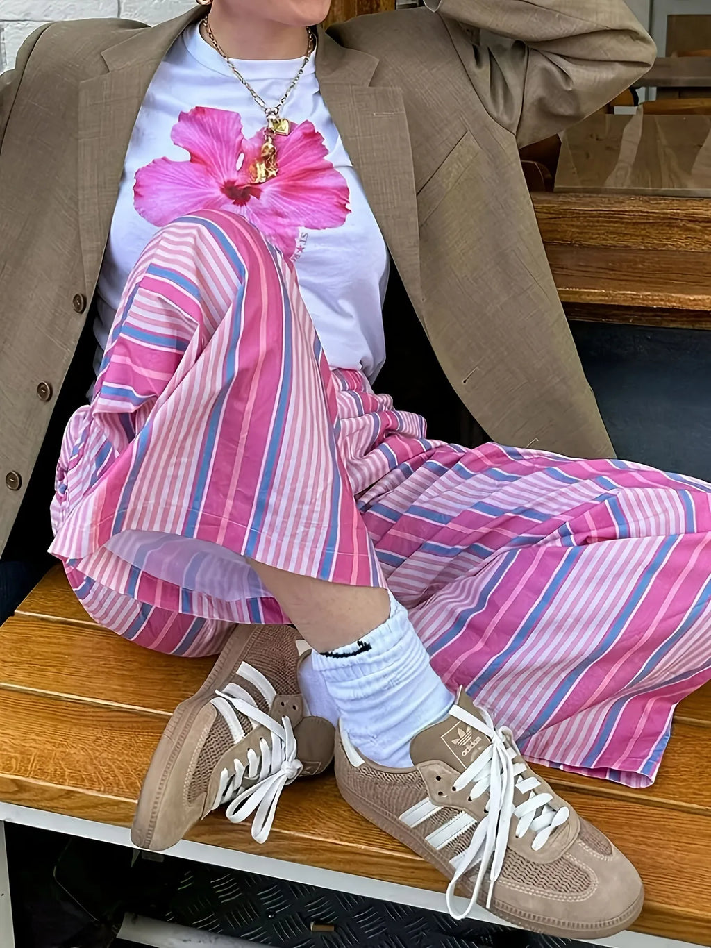 Striped Wide Leg Drawstring Pants