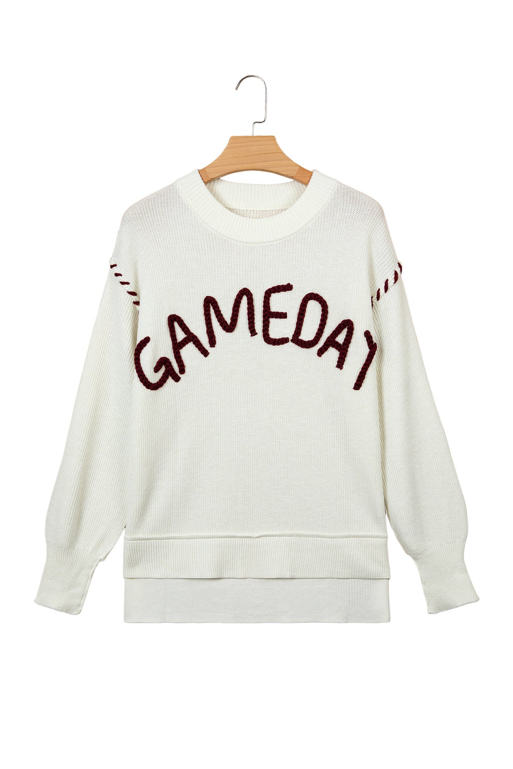 Beige Drop Shoulder Game Day Letter Print Pullover Sweater
