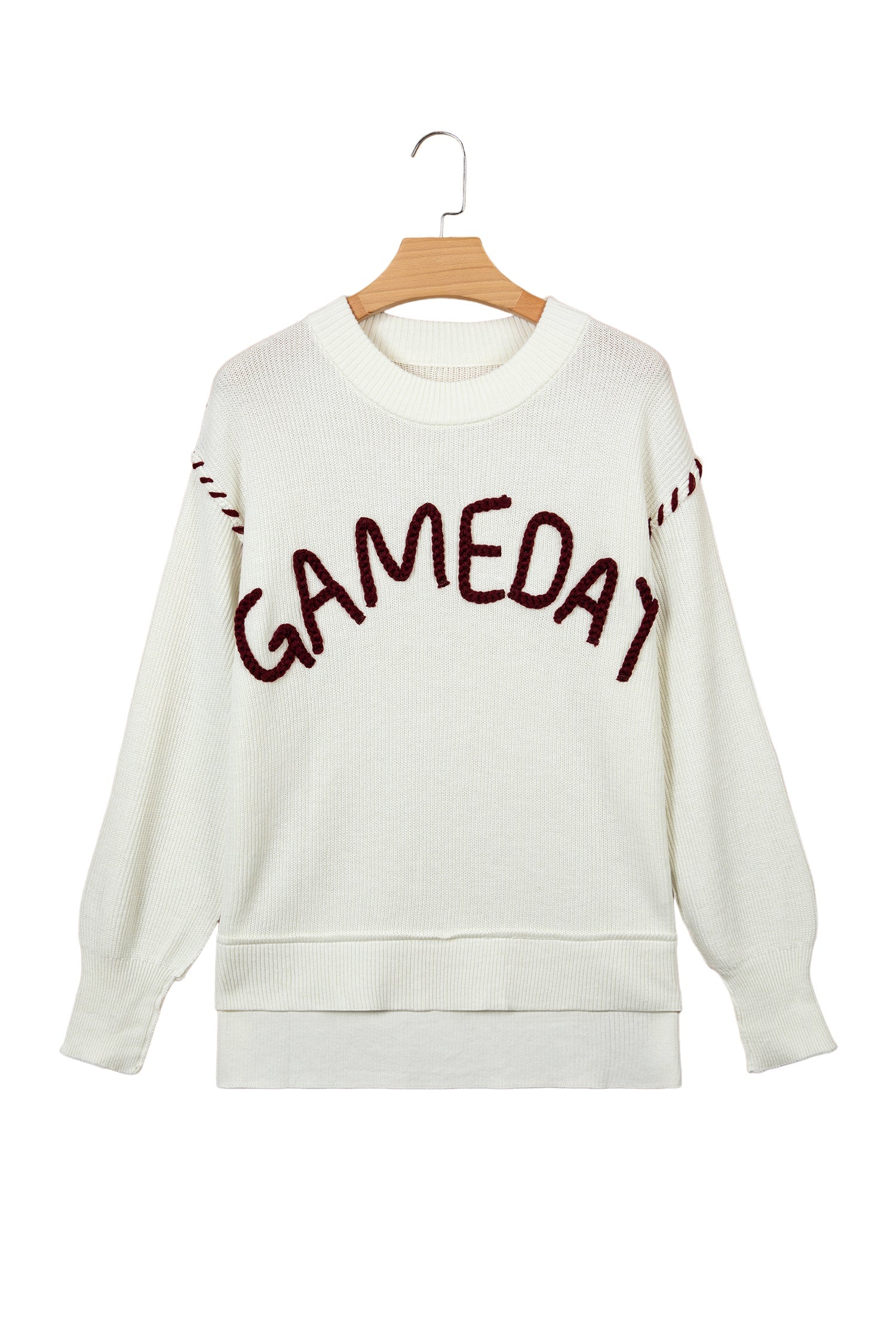 Beige Drop Shoulder Game Day Letter Print Pullover Sweater