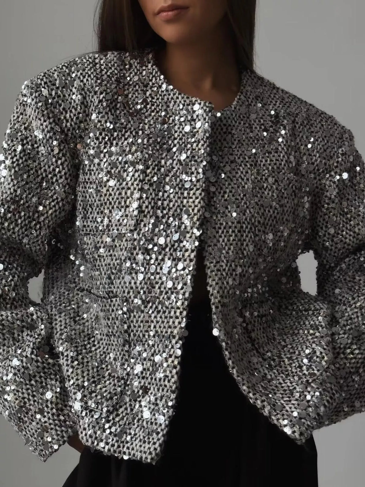 Sequin Embellished Cropped Jacket