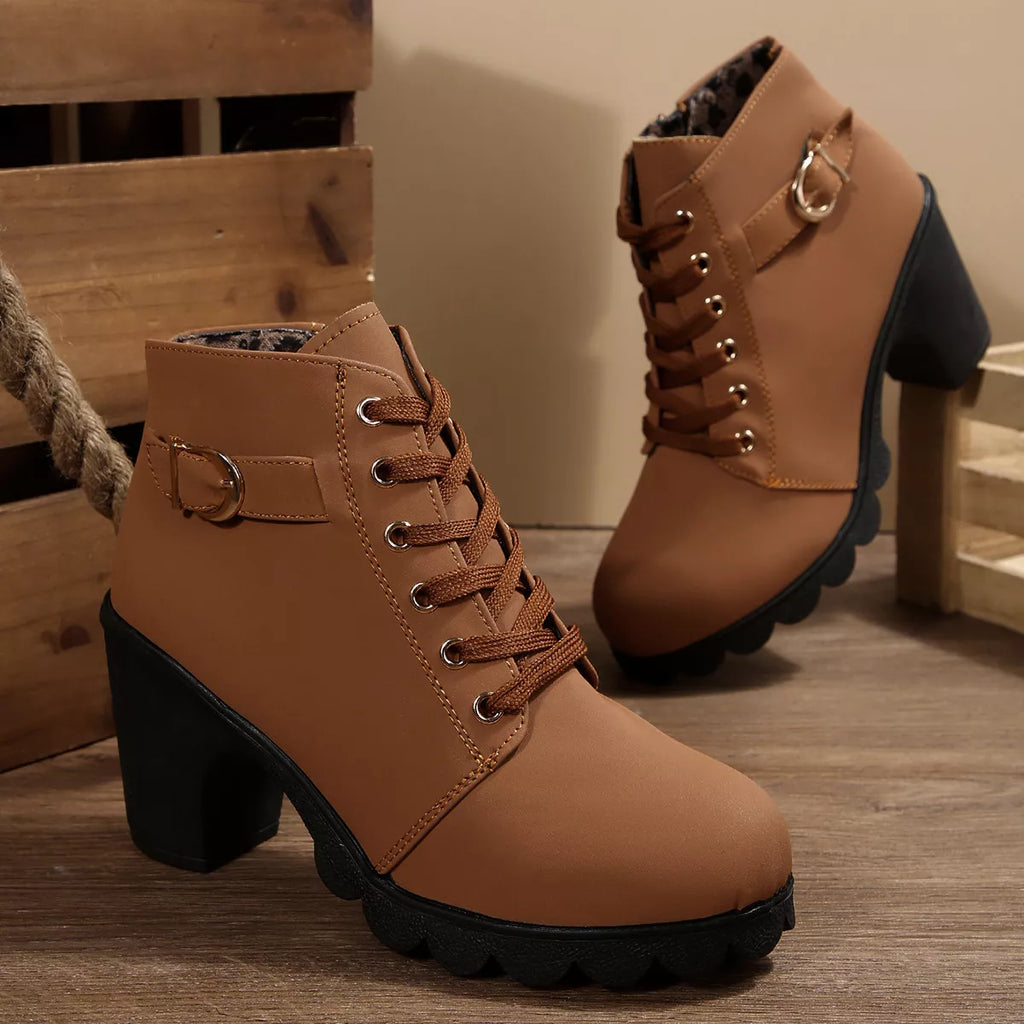 Lace Up Block Heels Boots