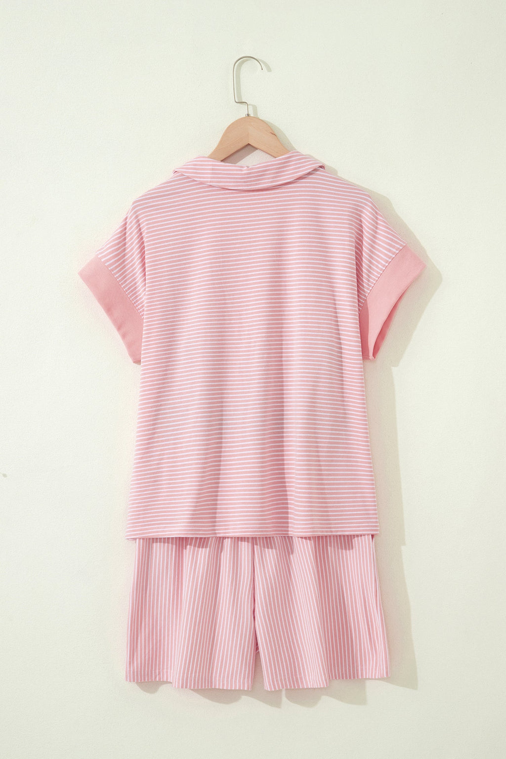Pink Stripe Dolman Sleeve Polo Shirt and Drawstring Shorts Set