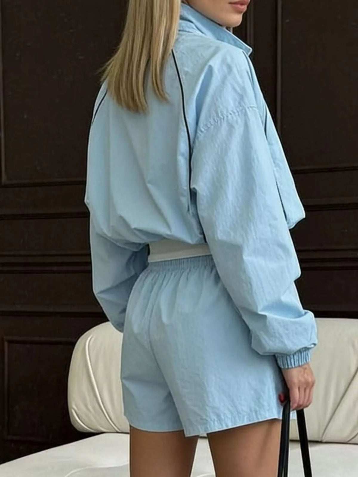 Zip-Up Jacket and Shorts Two-Piece Set