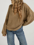 Textured Knit Openwork Dropped Shoulder Sweater