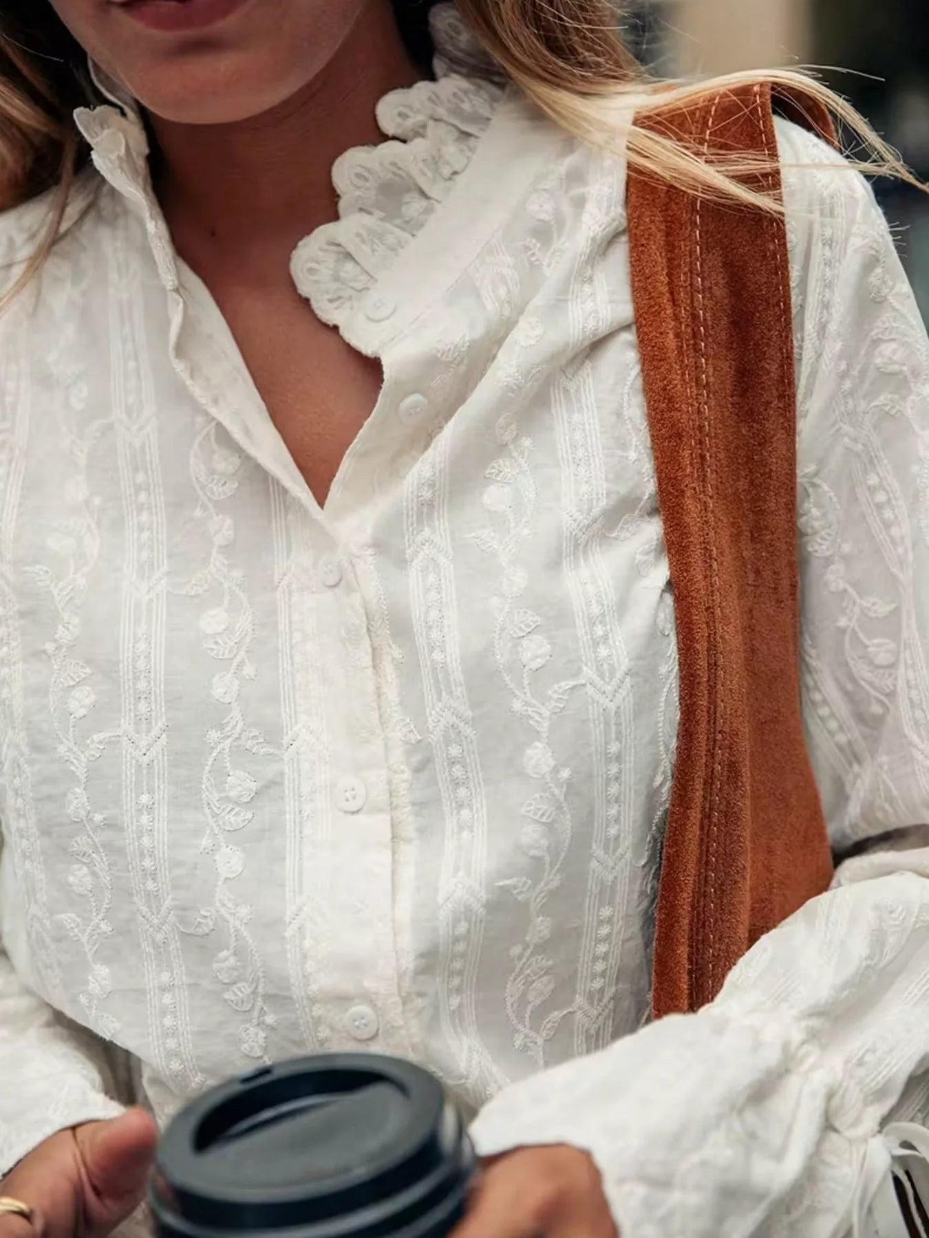 Embroidered Flounce Sleeve Shirt