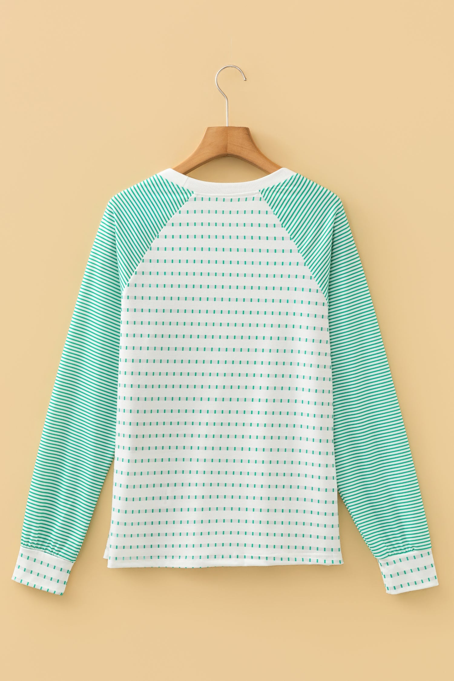 Green Stripe Raglan Patchwork Long Sleeve Tee