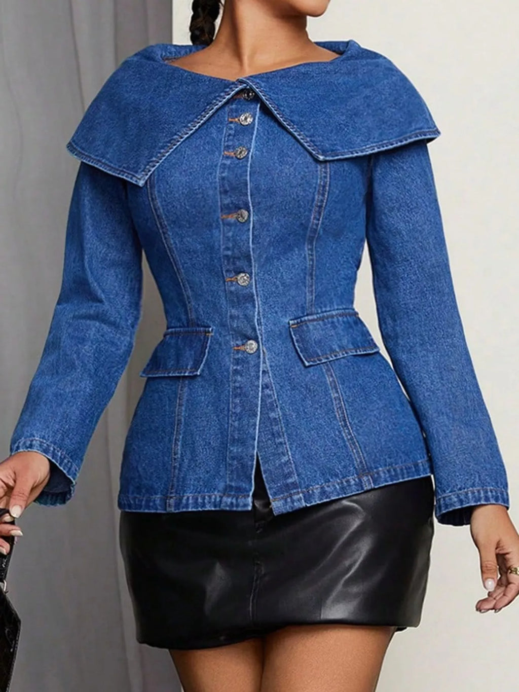 Wide Collar Slim Fit Denim Jacket