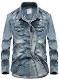 Men's Plus Size Classic Washed Denim Shirt with Double Chest Pockets