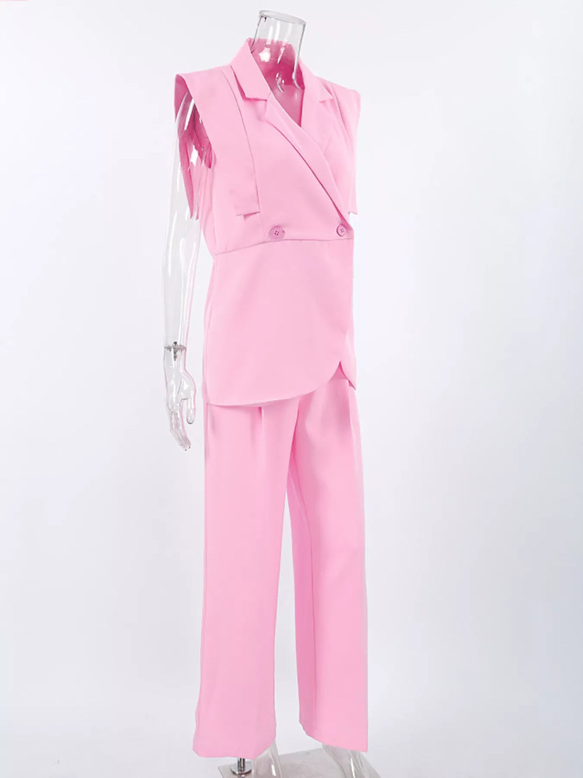 Sleeveless Blazer and Wide-Leg Pants Two-Piece Set
