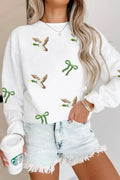 Sequin Mallard Bow Crewneck Pullover Sweatshirt