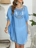 Tassel Crochet Round Neck Beach Cover-Up