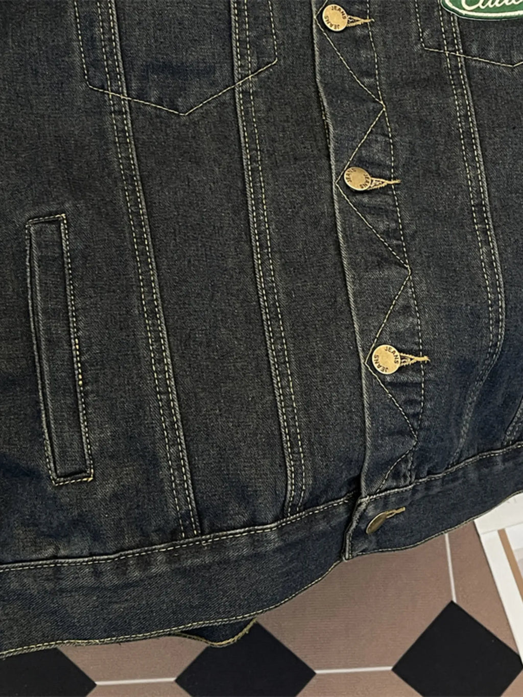Men's Plus Size Corduroy Collar Button Up Denim Jacket